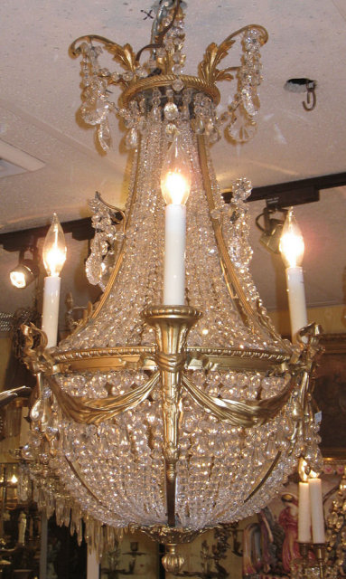 Antique Louis XVI Style Bronze & Crystal Chandelier