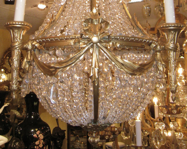 Antique Louis XVI Style Bronze & Crystal Chandelier