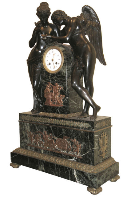 Antique Classical Cupid & Psyche Bronze Mantel Clock