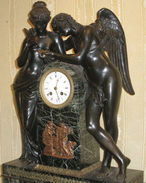 Antique Classical Cupid & Psyche Bronze Mantel Clock