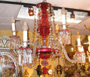 Antique English Ruby Red Glass Crystal Chandelier