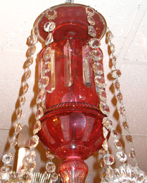 Antique English Ruby Red Glass Crystal Chandelier