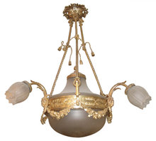 Antique Louis XVI Style Frosted Coupe Bronze Chandelier