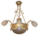 Antique Louis XVI Style Frosted Coupe Bronze Chandelier
