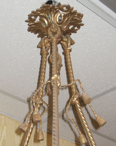 Antique Louis XVI Style Frosted Coupe Bronze Chandelier