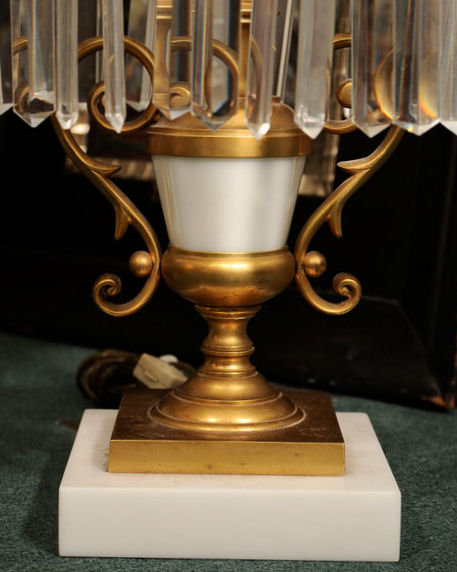 Pair Russian Bronze & Crystal Girandole Candelabra Table Lamps