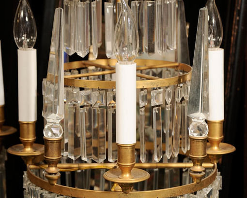 Pair Russian Bronze & Crystal Girandole Candelabra Table Lamps