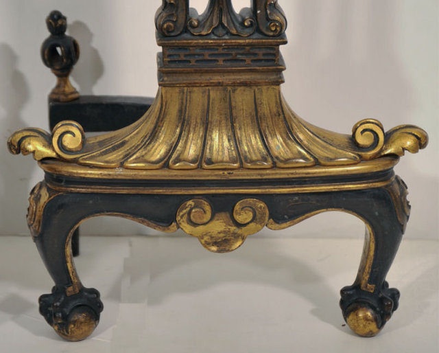 Antique Bronze Andirons with Exotic Birds