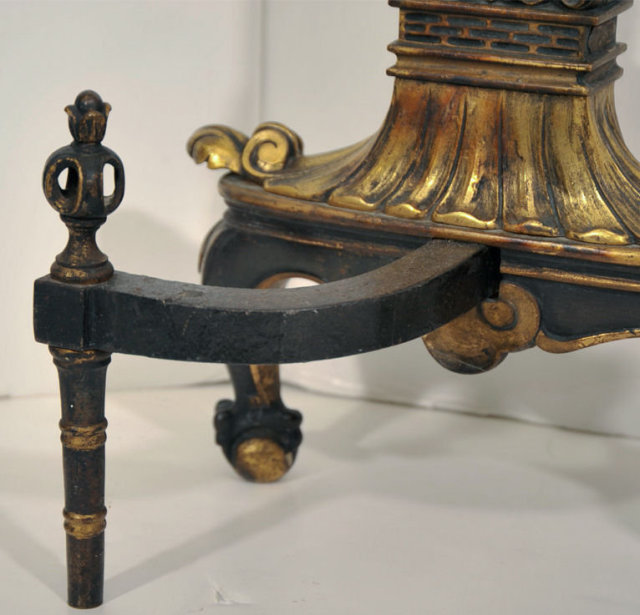 Antique Bronze Andirons with Exotic Birds