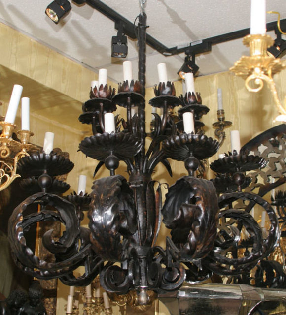 Gilbert Poillerat Style Vintage Wrought Iron Chandelier