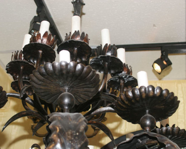 Gilbert Poillerat Style Vintage Wrought Iron Chandelier