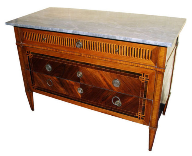 Antique Louis XVI Italian Fruitwood Parquetry Commode