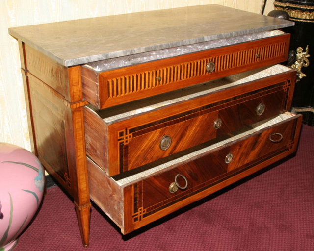 Antique Louis XVI Italian Fruitwood Parquetry Commode