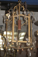 Pair Antique Bronze Lanterns with Crystal Pendants