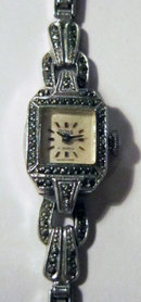 Lady's Vintage Swiss Silver & Marcasite Cocktail Dress Watch by Rone 1970