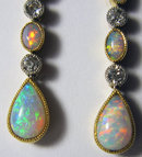 Pr Antique Edwardian Opal & Diamond Drop Earrings 1905