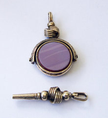 Matched Pair Antique English Gold & Hardstone Watch Fob Swivel Seal and Watch Key 1898