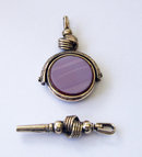 Matched Pair Antique English Gold & Hardstone Watch Fob Swivel Seal and Watch Key 1898