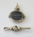 Matched Pair Antique English Gold & Hardstone Watch Fob Swivel Seal and Watch Key 1898