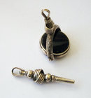 Matched Pair Antique English Gold & Hardstone Watch Fob Swivel Seal and Watch Key 1898
