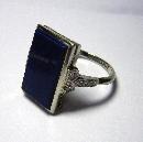 Exquisite 1935 Art Deco Lapis and Diamond Plaque Ring