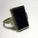 Exquisite 1935 Art Deco Lapis and Diamond Plaque Ring