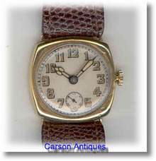 Gents 9k Gold Cushion Shaped Dress Strap Watch