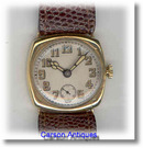 Gents 9k Gold Cushion Shaped Dress Strap Watch