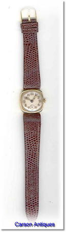 Gents 9k Gold Cushion Shaped Dress Strap Watch