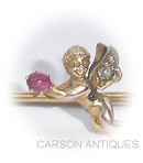 Antique Gold Ruby & Diamond CHERUB Pin / Brooch 1890