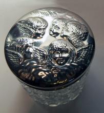 Antique Silver Cherub Top & Glass Powder Jar 1910