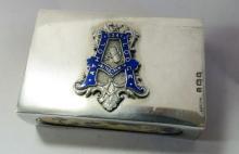 Vintage English Masonic Enamel and Silver Match Box Athol Lodge No 5241. 1934