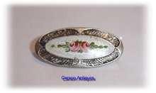 CHARLES HORNER Silver & Floral Enamel Oval Brooch 1913