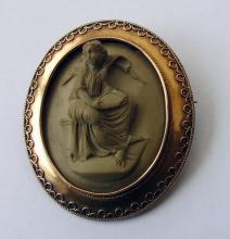Antique Lava Cameo Gold Brooch of a Lady 1865
