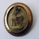 Antique Lava Cameo Gold Brooch of a Lady 1865