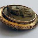 Antique Lava Cameo Gold Brooch of a Lady 1865