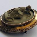 Antique Lava Cameo Gold Brooch of a Lady 1865