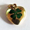 Antique Yellow 15k Gold and Enamel Lucky Four Leaf Clover Pendant / Charm 1915