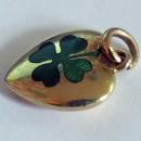 Antique Yellow 15k Gold and Enamel Lucky Four Leaf Clover Pendant / Charm 1915