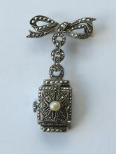 Ladys Vintage Bucherer Silver / Marcasite Pendant Fob Watch