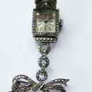 Ladys Vintage Bucherer Silver / Marcasite Pendant Fob Watch
