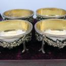 Set 4 Antique English Silver Gilt Grape Vine Leaf Salt Cellars in Case 1875