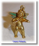 Vintage 18k Gold Enamelled Violin Playing Cherub Pendant / Charm 1965