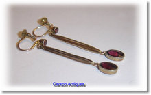 Pr Antique English 9k Yellow Gold Garnet Drop Earrings 1905