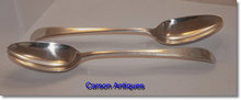 Pr Antique English Silver Table Spoons with Incuse Head Duty Mark 1785