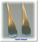 Pr Antique English Silver Table Spoons with Incuse Head Duty Mark 1785