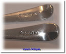 Pr Antique English Silver Table Spoons with Incuse Head Duty Mark 1785