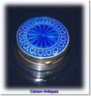 Antique English Edwardian Silver and Blue Enamel Pillbox 1908