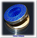 Antique English Edwardian Silver and Blue Enamel Pillbox 1908