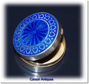 Antique English Edwardian Silver and Blue Enamel Pillbox 1908